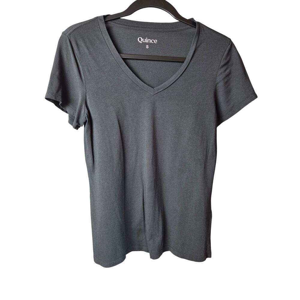 Quince Short Sleeve Black V-Neck Women's S, 50% Cotton 50% Modal Tee